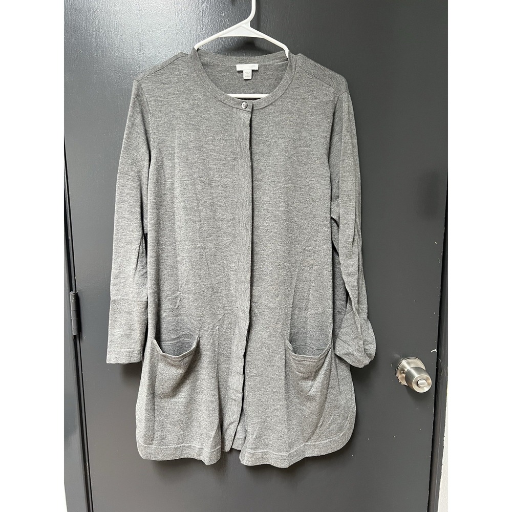 J. Jill Women's Sz 2XL Gray Button Open-Front Knit Cardigan Wool Blend